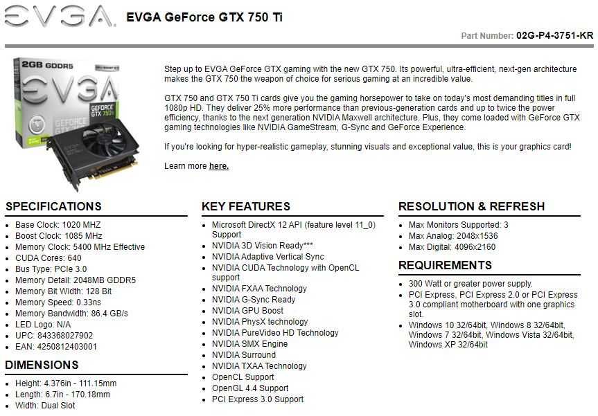 Продам видеокарту "EVGA GeForce GTX 750Ti"