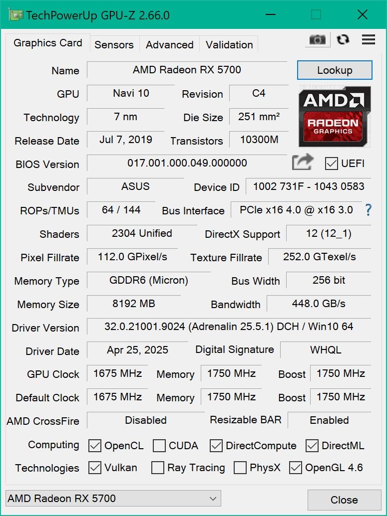 Видеокарта RX 5700 Asus