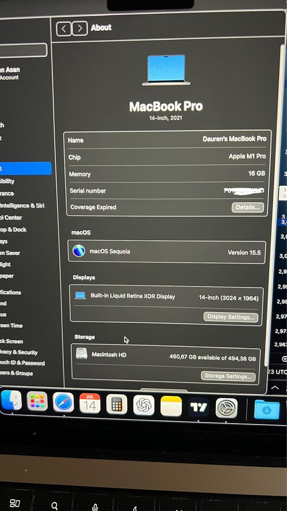 Macbook PRO M1 14” 2021
