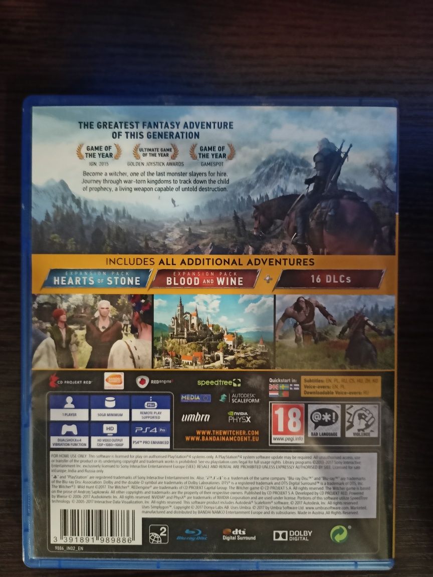 Продам ps4 диск ведьмак