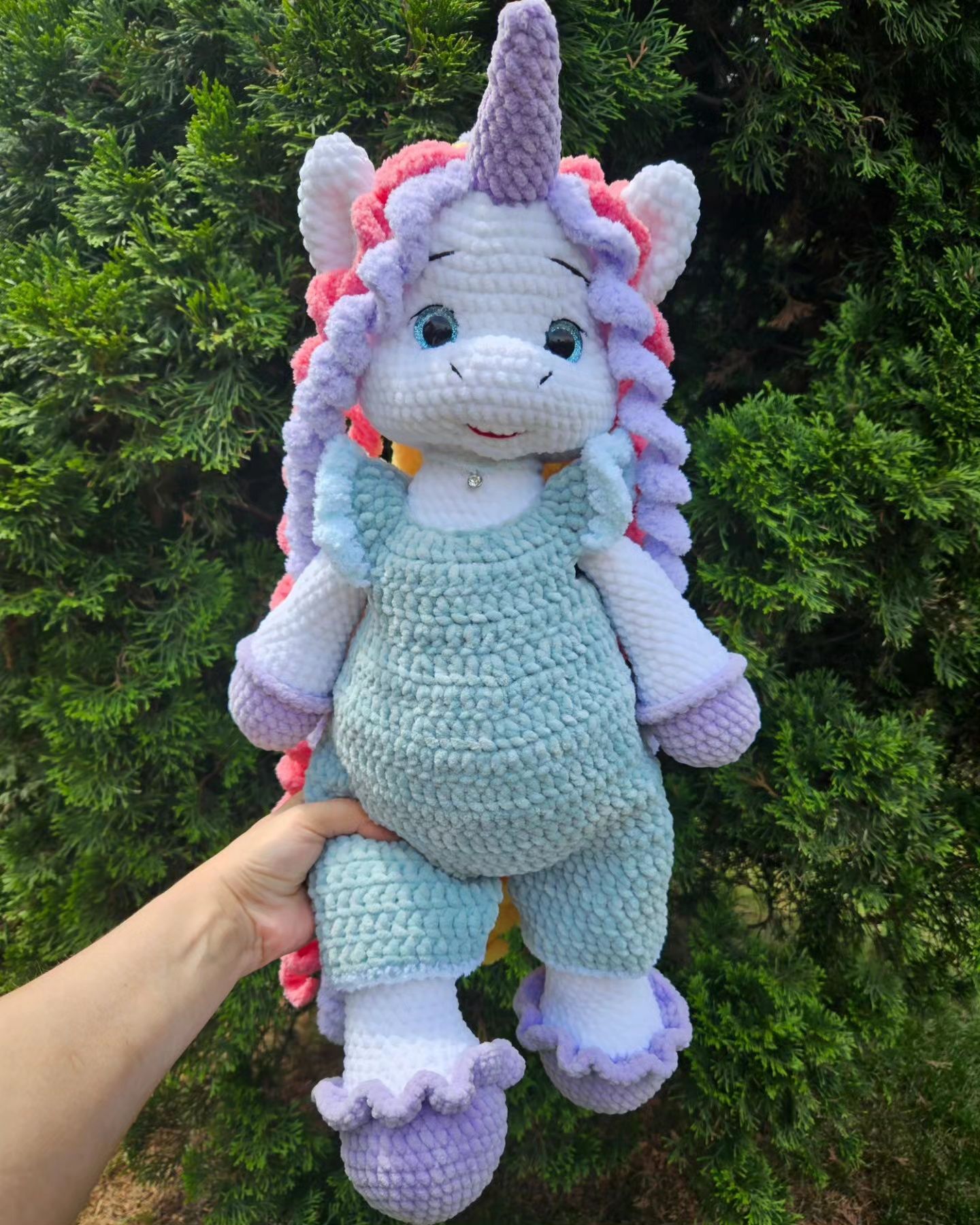 Плюшевые вязанные игрушки,  единорожка
