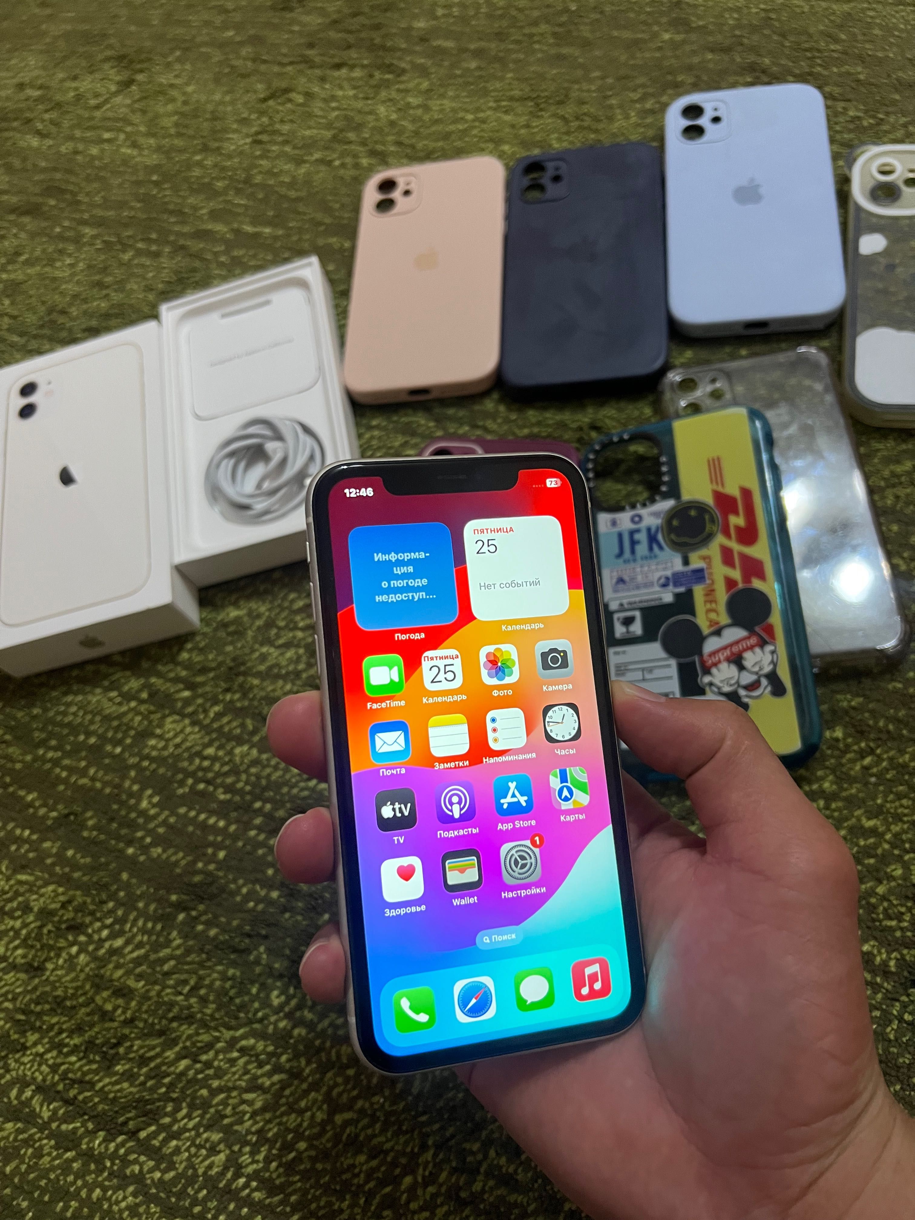 Iphone 11 128гб полный оригинал ремонт болмаган каробка зарядка тугел