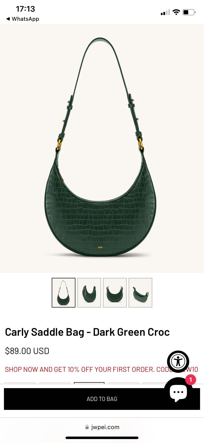 Сумка-седло JW PEI - Carly Saddle Bag - Dark Green Croc