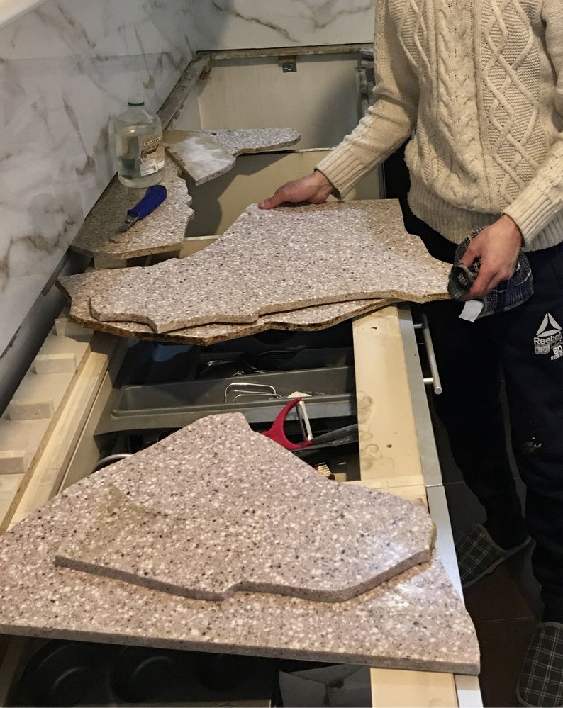 Реставрация столешниц из искусственного камня. шлифовка и полировка.
