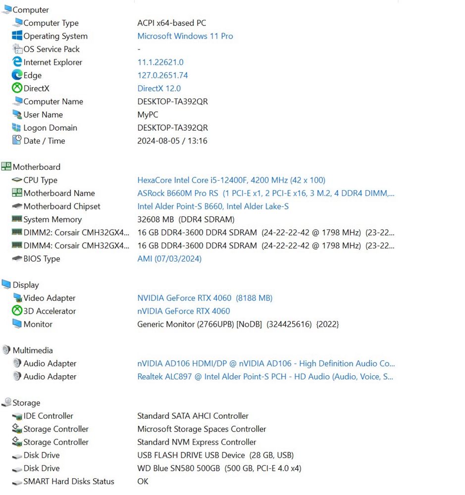 Игровой компьютер i5-12400f; rtx 4060 8 gb; RAM 32 GB; M2 500 gb SAWDS