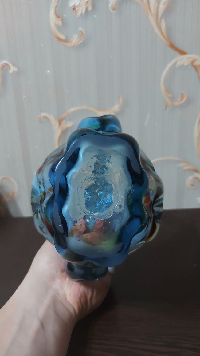 Конфетница СССР из синего стекла.
