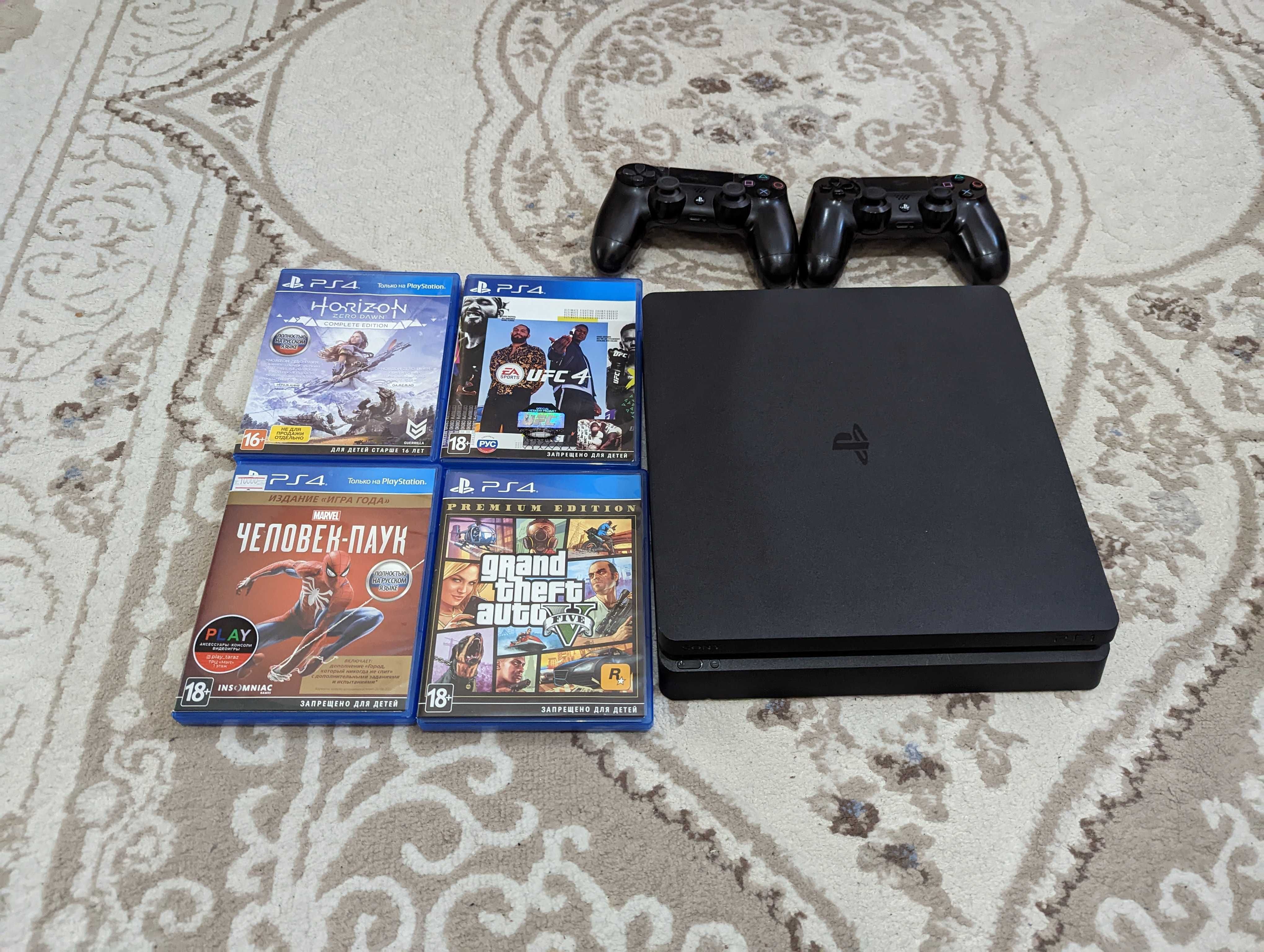 PS 4 Slim 1Tb 2 джойстика  + 5 Игр