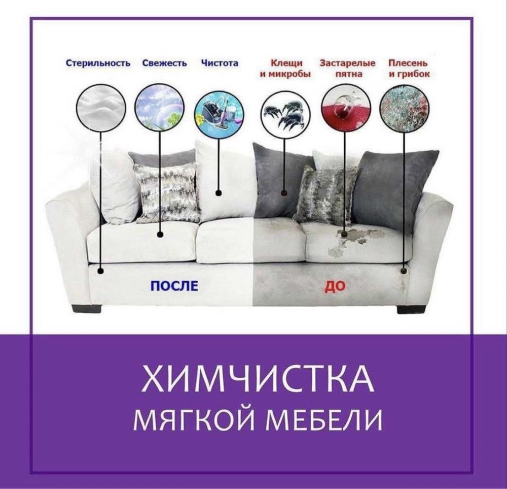 Химчистка мягкой мебели диван кресло стулья пуфик матрас ковер