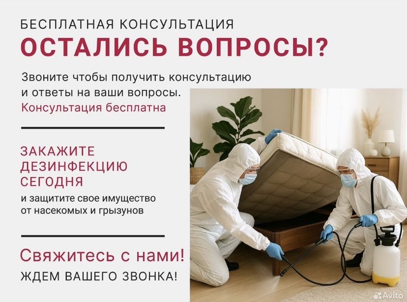 Дезинфекция обработка от тараканов, клещей, клопов, муравьев, блох,