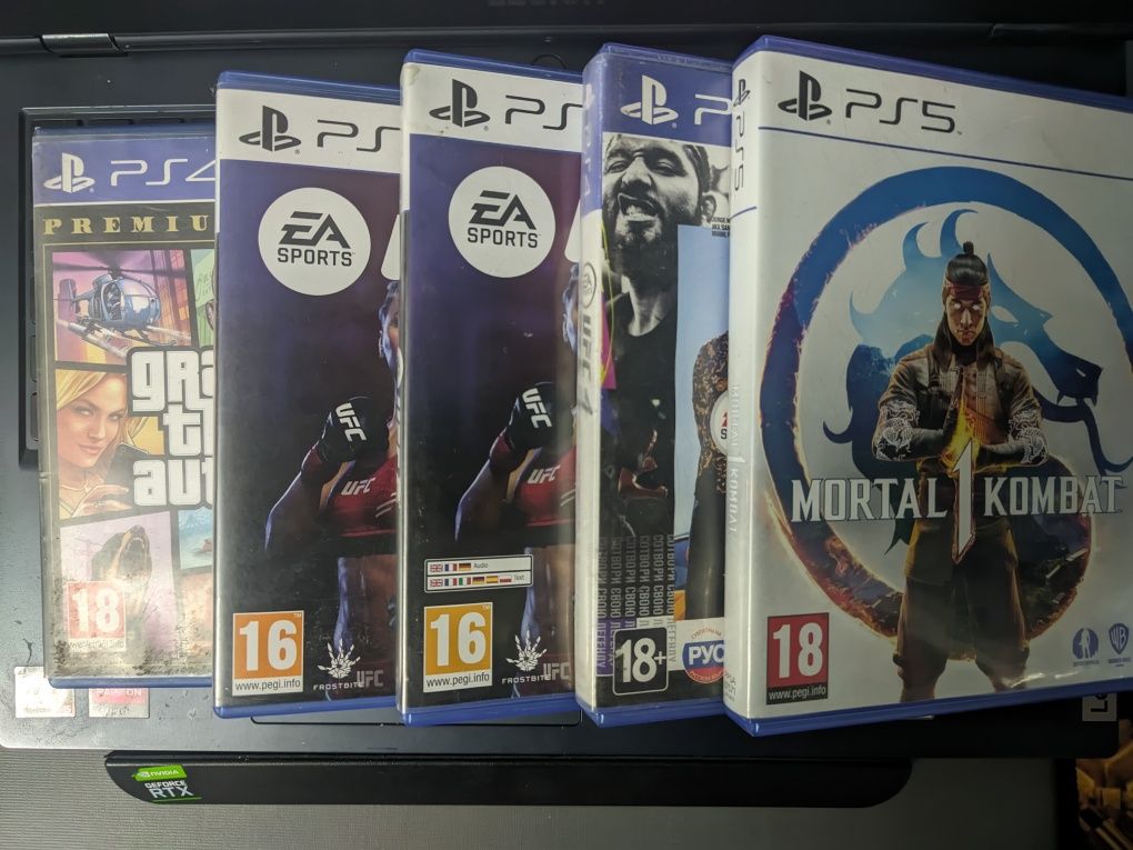 Продам диски PS4/5 UFC 5, 4 MK 1, GTA V
