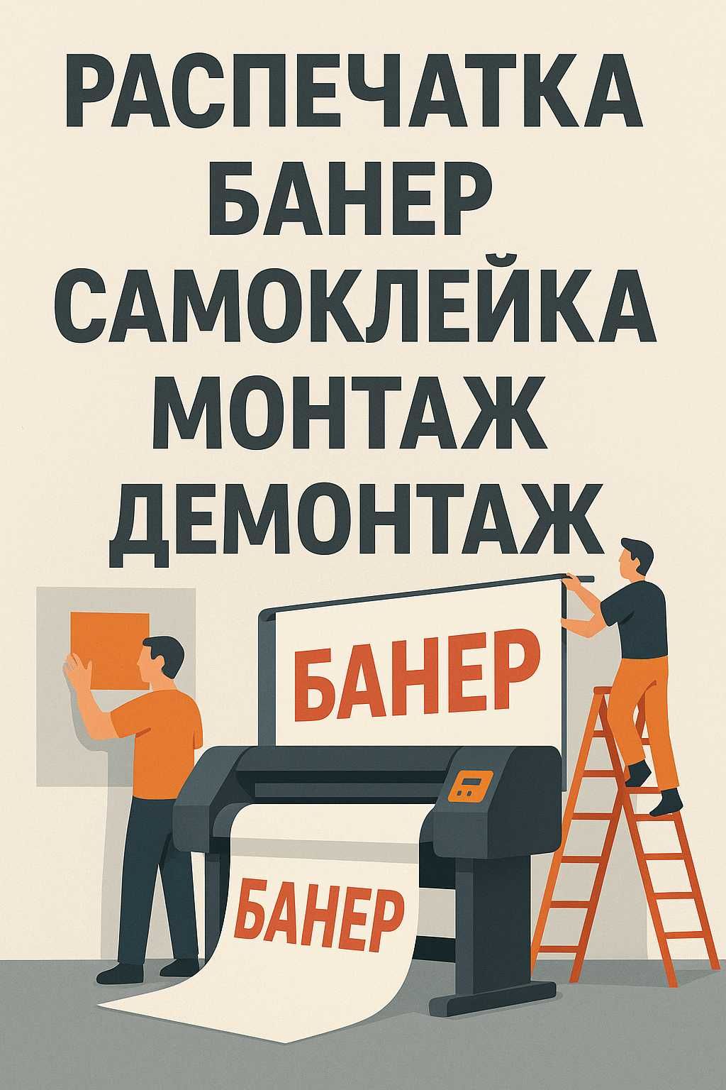 Банер распечатка самоклейка монтаж демонтаж