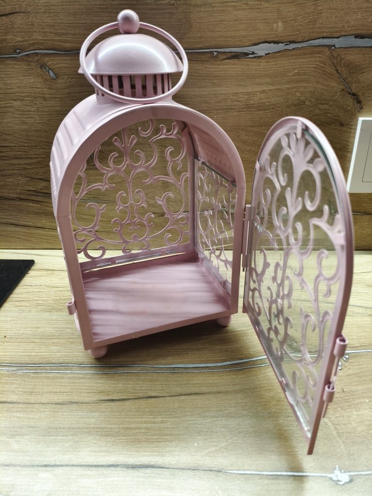 Розовый металлический фонарь-подсвечник IKEA GOTTGÖRA 26 см