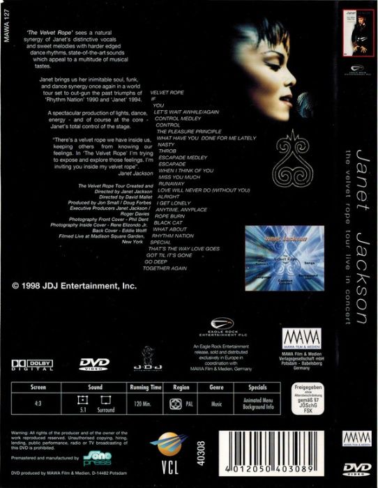 DVD. Janet Jackson ‎– The Velvet Rope Tour - Live In Concert. 1998