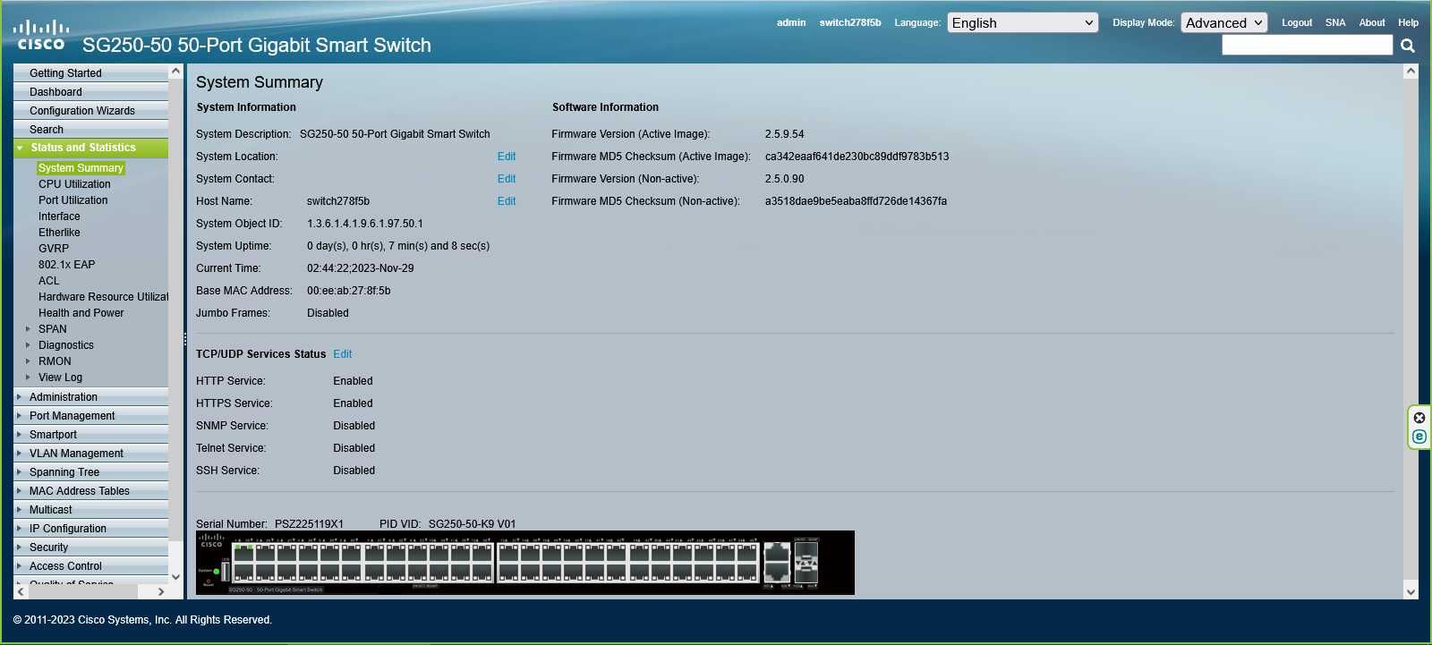 Коммутатор Cisco SG250-50, 48 x GE , 2 x GE (1000 Base-TX или SFP)