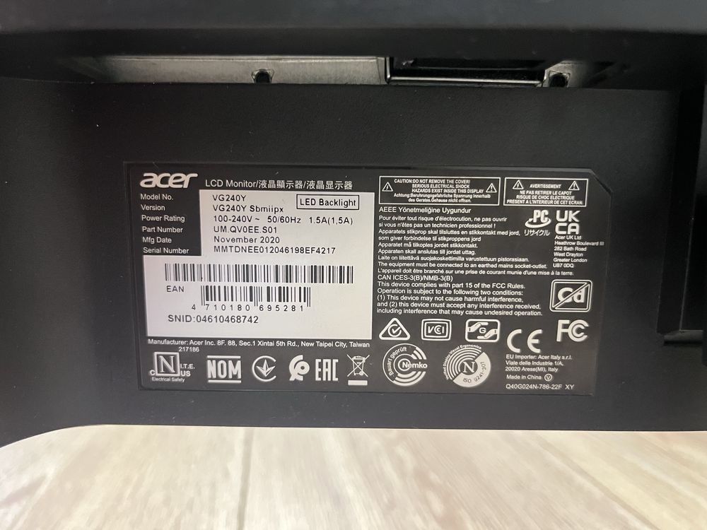 Продам игровой монитор Acer VG240Y S – 165 Гц / 0.5 мс / IPS