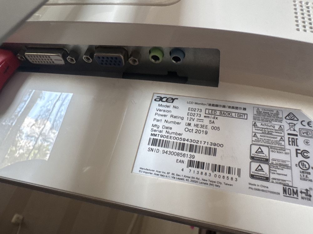 Продам монитор acer ED273wmidx ,,27,,75 гц