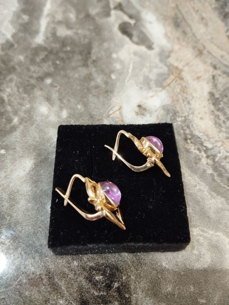 Серьги золотые, камень корунд Александрит , ( кабошон ), СССР