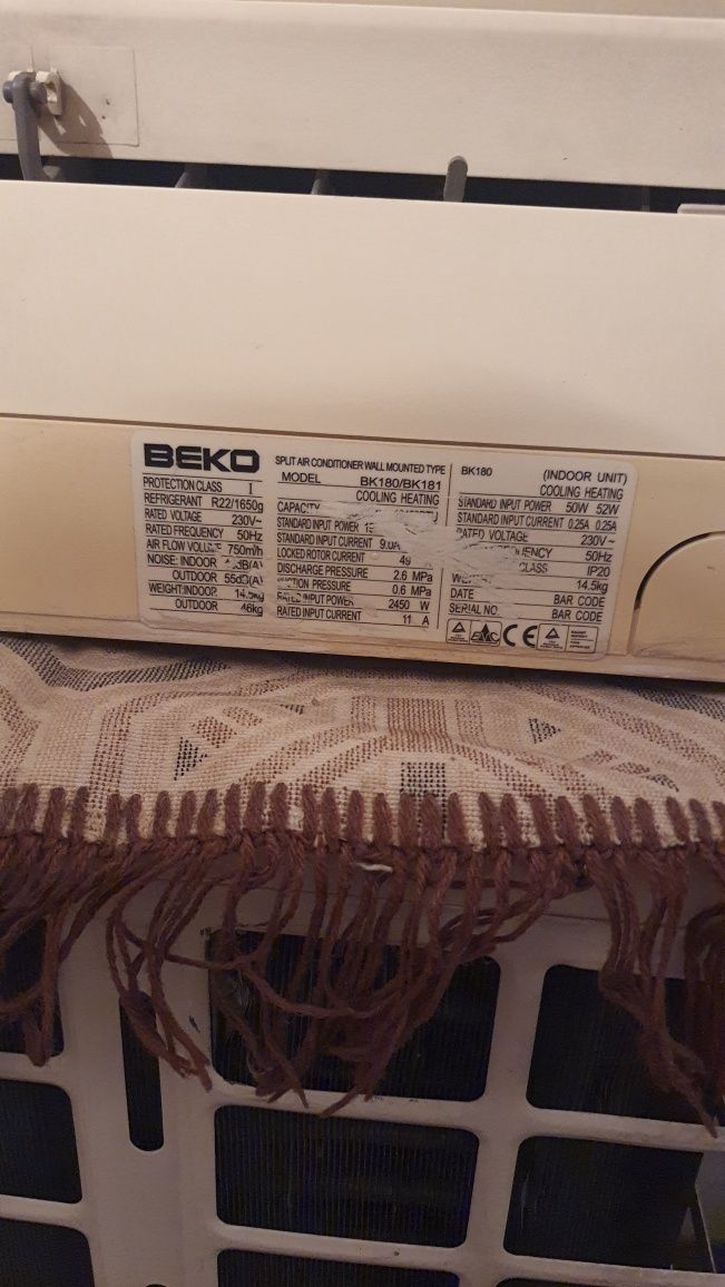 Продам кондиционер бу модель ВЕКО  bk180/bk181