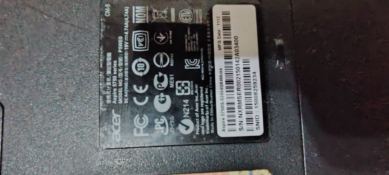 Продам ноутбук Aser Aspire 5750