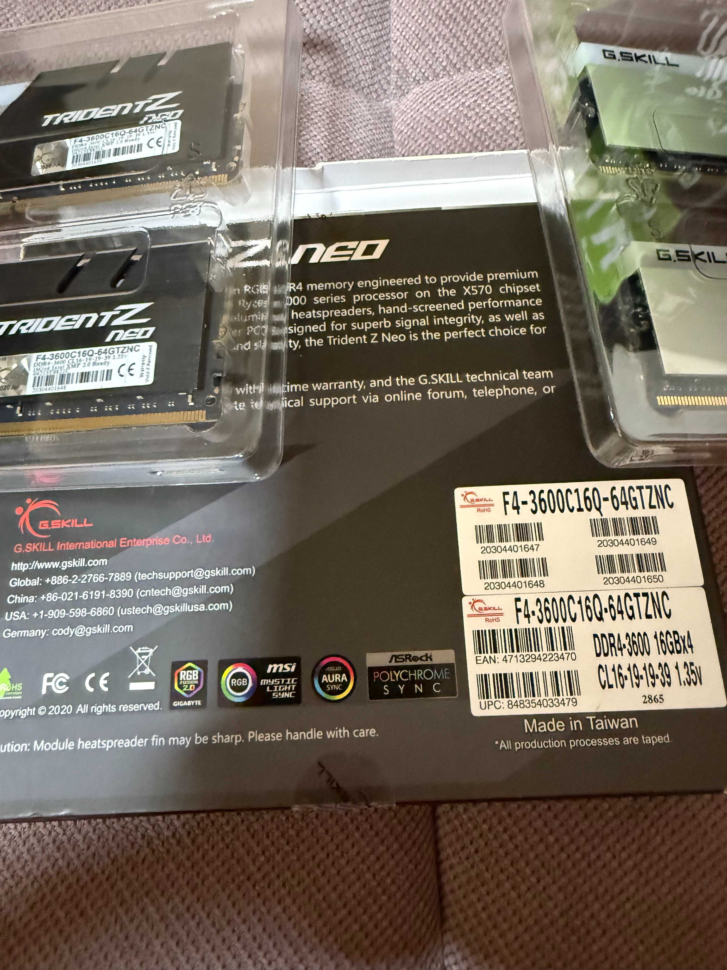 Оперативная память G.Skill Trident Z Neo DDR4 64Gb 4x16Gb CL16 3600MHz