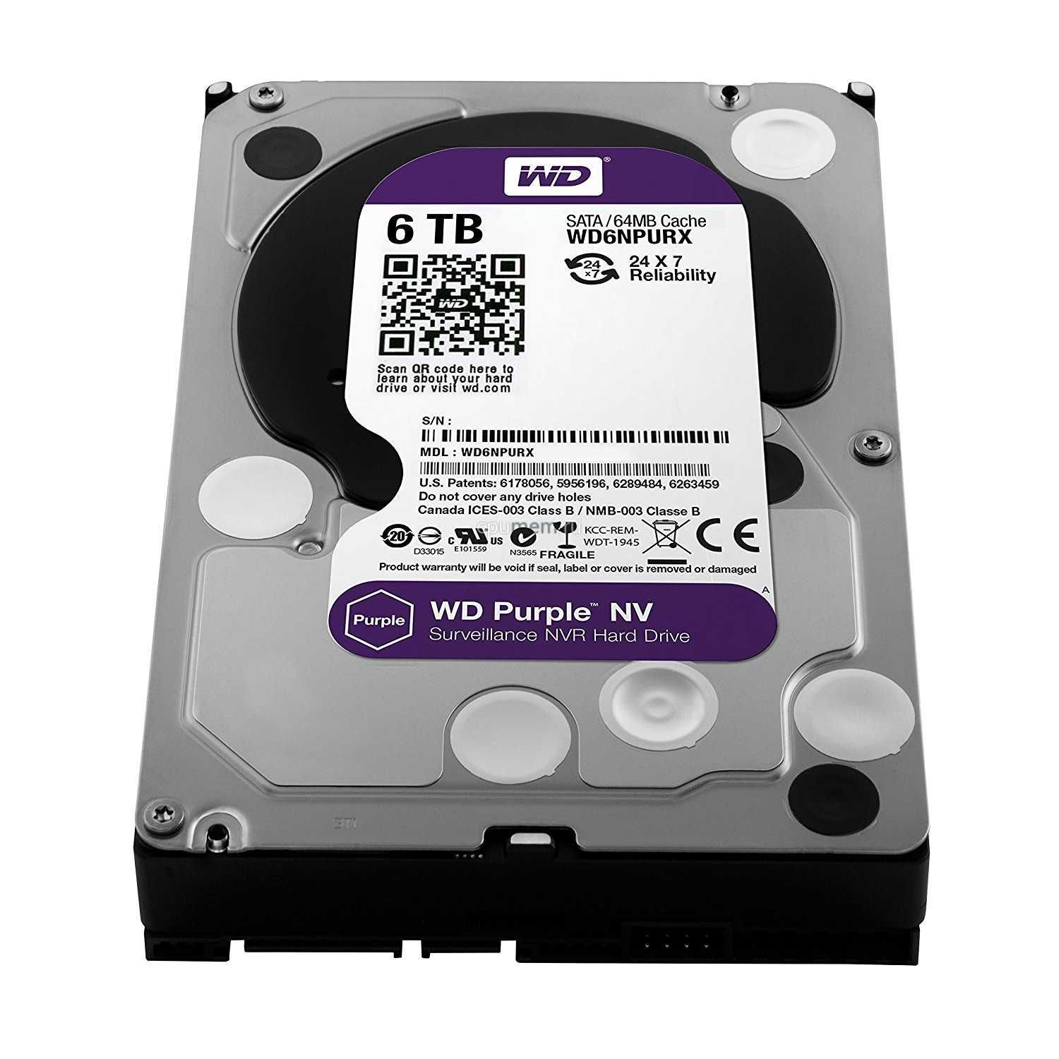Жесткий диск 6 Тб Western Digital, 3.5", SATA III, Purple