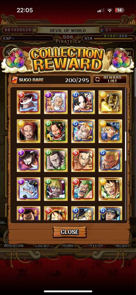 Продам аккаунт игры One Piece Treasure cruise 500lvl, 200 легендарок