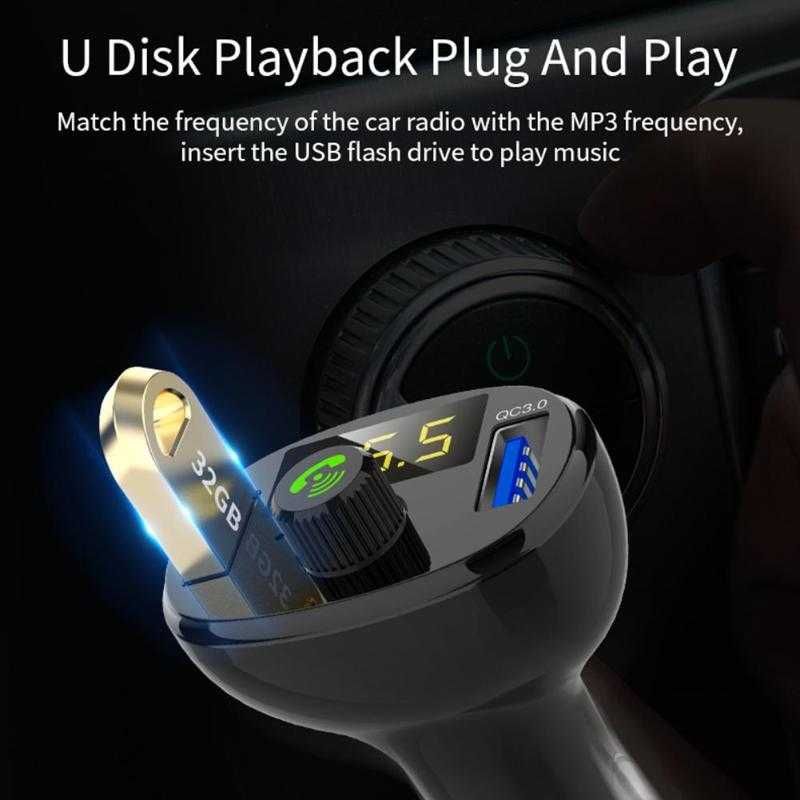 Автомобильный FM модулятор с вольтметром Bluetooth MP3 зарядка USB