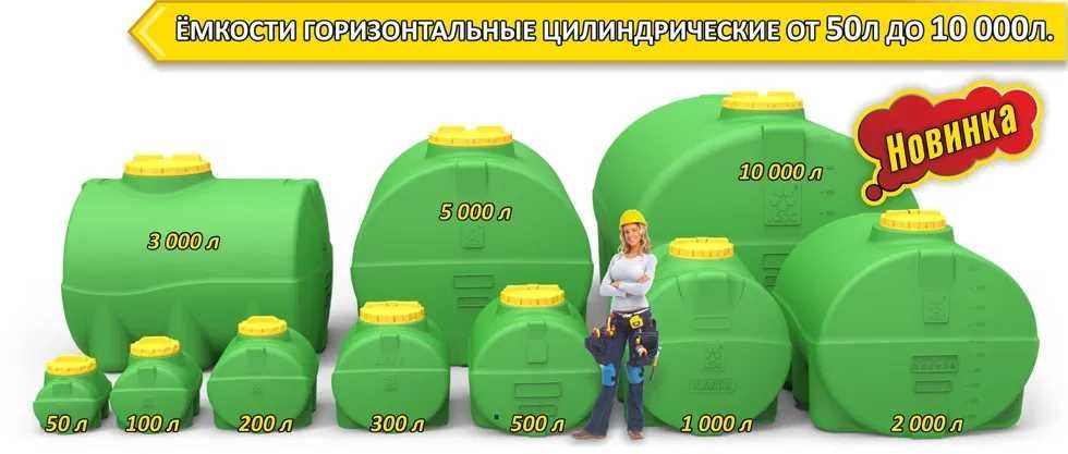 Емкость бак бочка 200 литров горизонтальная цилиндрическая с завода