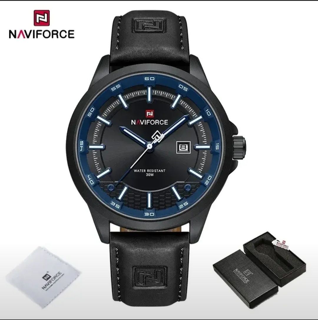 Мужские кварцевые наручные часы Navi Force с кожаным ремешком в под.уп