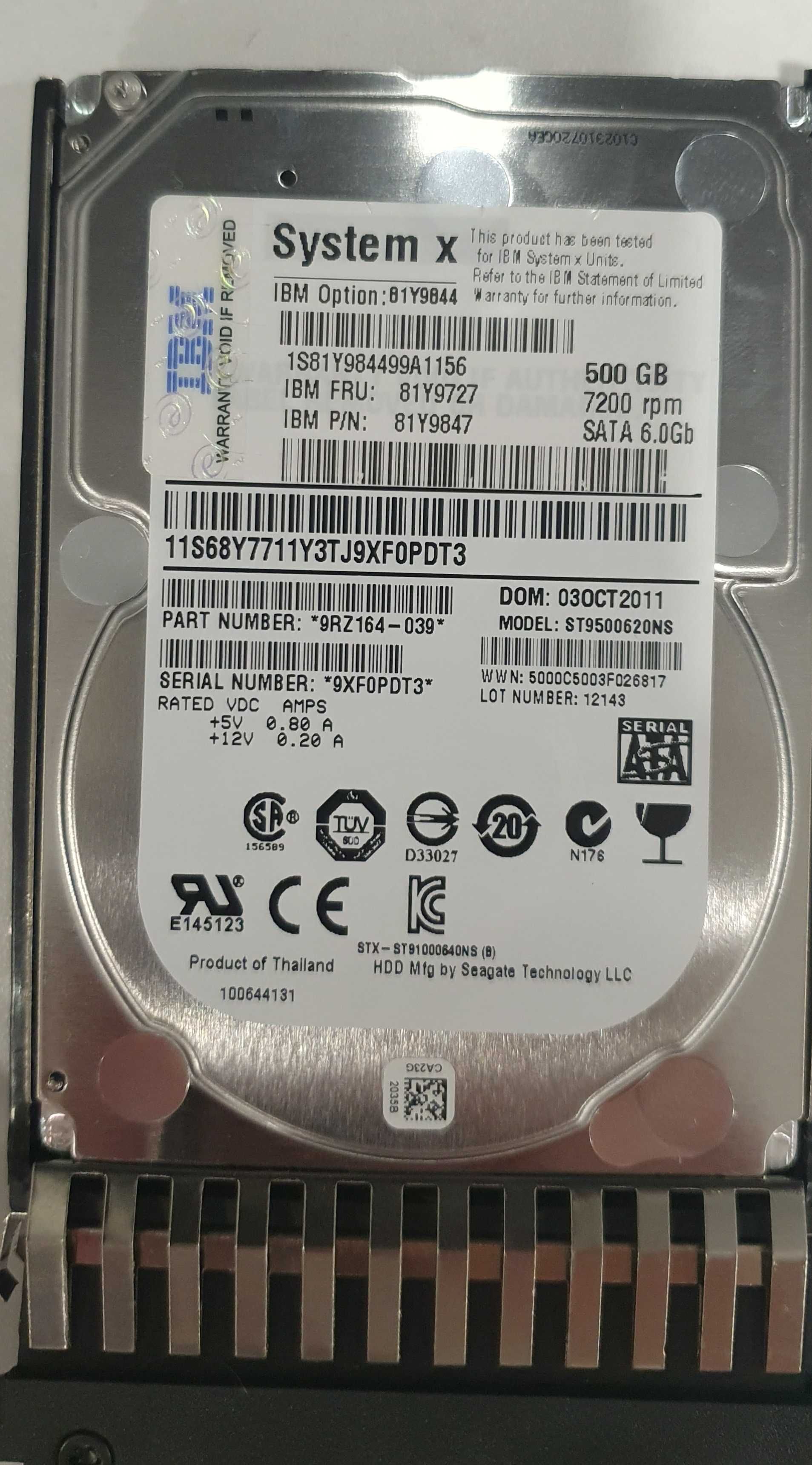 Жесткие диски: IBM 500GB 7.2K RPM 2.5 Sata 6Gbit/s sff  (81Y9727)