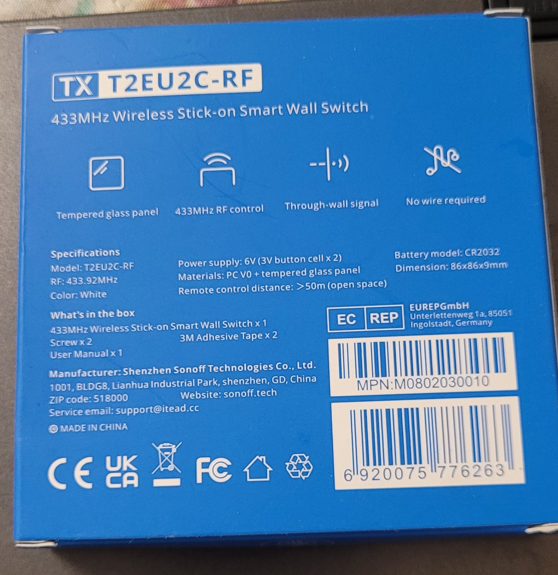 Беспроводной умный выключатель Sonoff WiFi RF433 двухклавишный, белый
