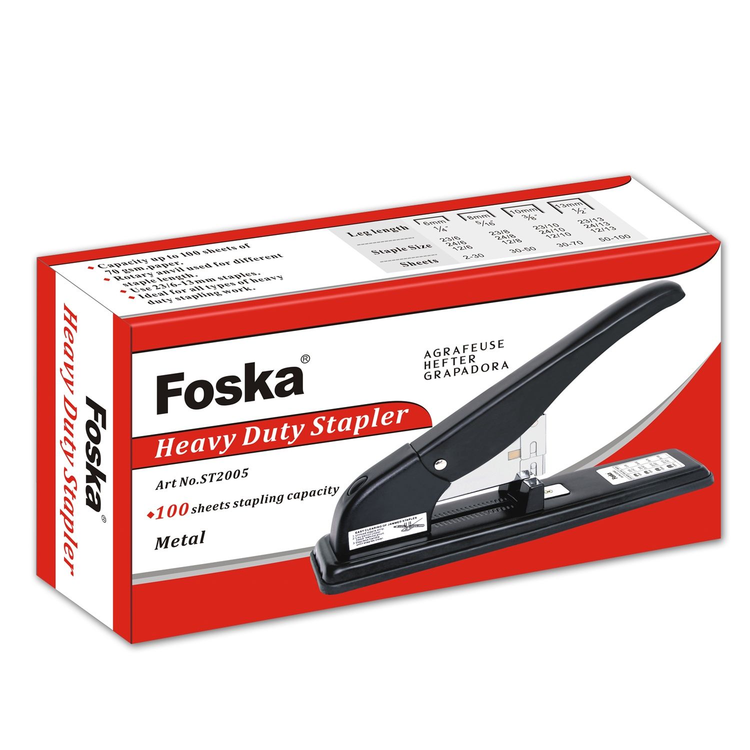 Степлер металлический Foska "ST2006" до 150 листов, черный