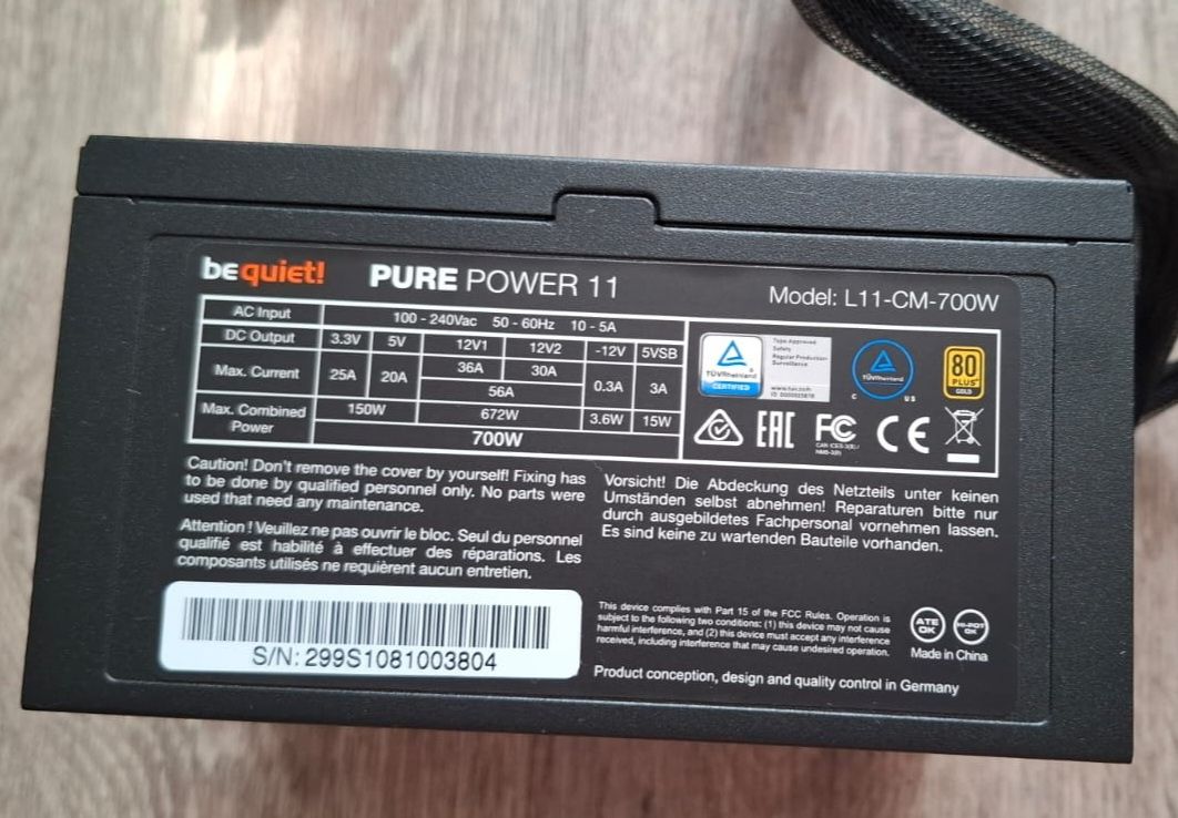 Блок питания Be quiet Pure power 11, 700 W для игрового компьютера