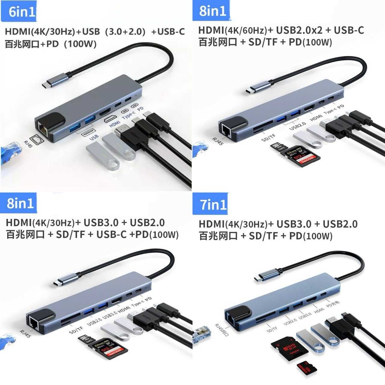 Док станции Переходники Хабы Конвертеры Ноутбуки Hubs MacBook Type-C