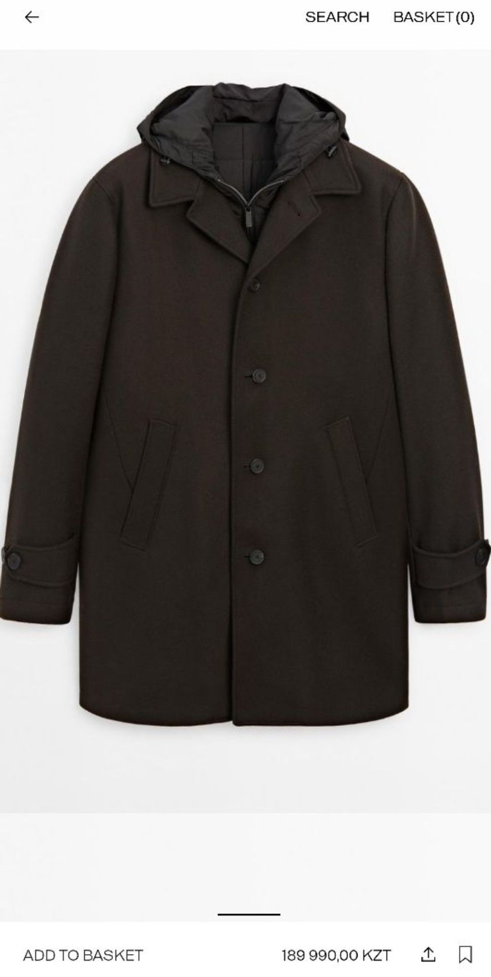 Пальто мужское Massimo Dutti из хлопка и подкладом из вискозы.