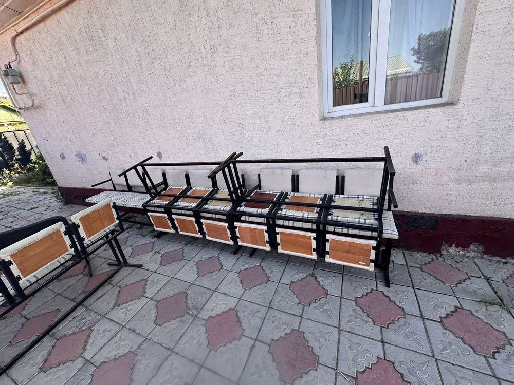 Скамейка, железная, трехместная, ткань