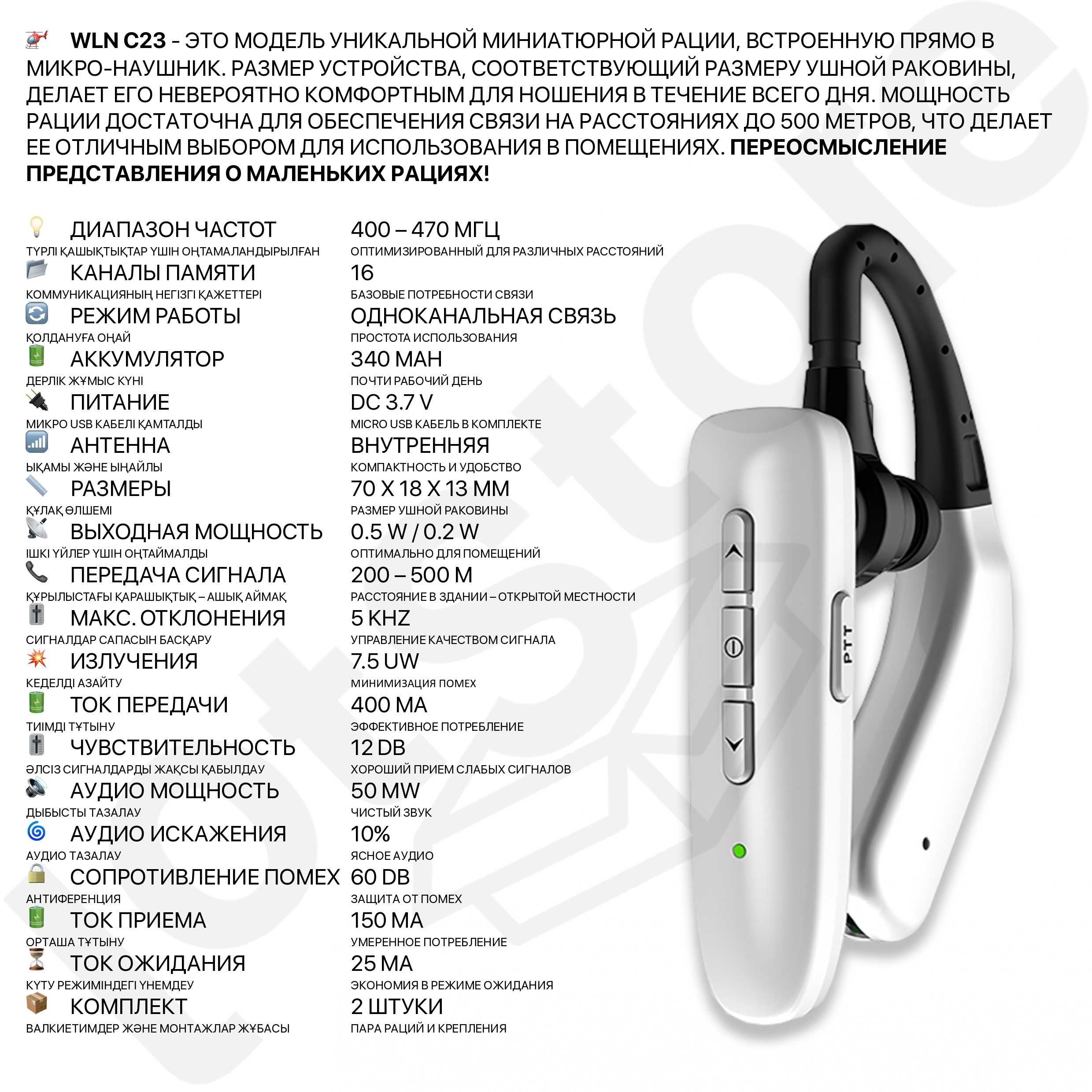 Рация для официантов ресторана пара WLN C1, 51, 23 с документами оптом