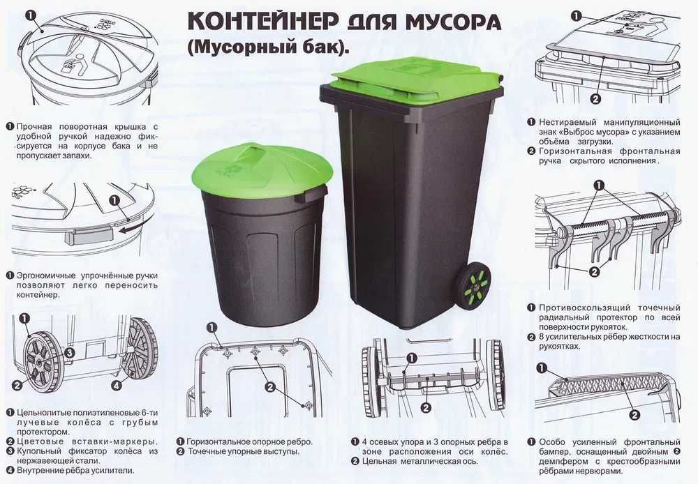 Мусорный бак , Контейнеры для мусора ОТ 60Л до 240Л. В наличии!
