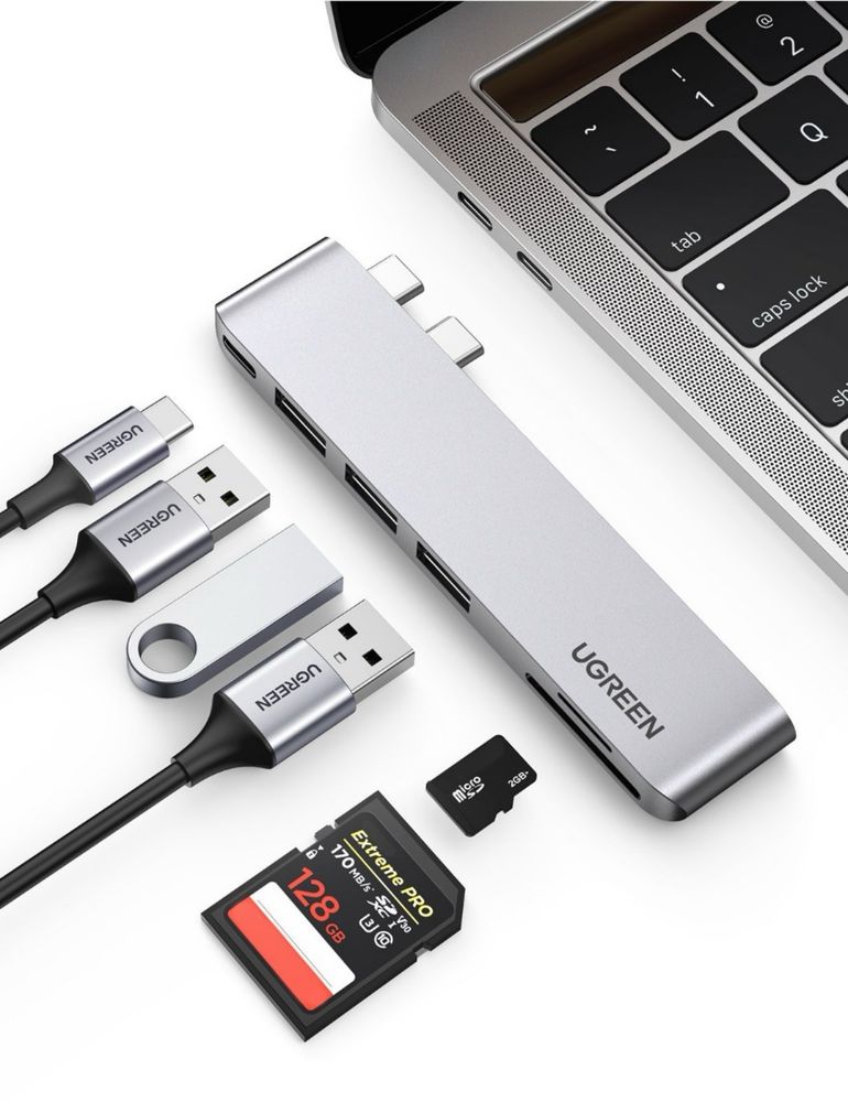 UGREEN Конвертер сигнала CM356, Dual USB-C To 2*USB 3.0 A+USB-C