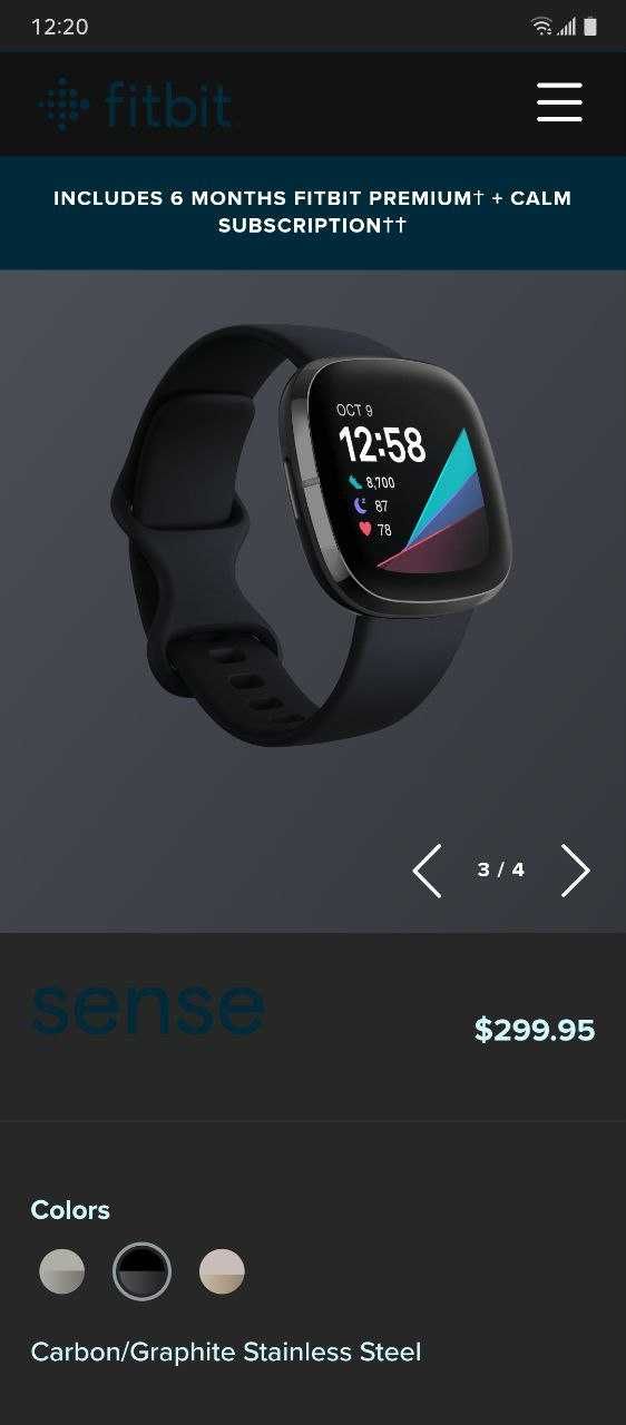 Fitbit Sense с GPS ЭКГ сердца Уровень кислорода, глюкозы сна и стресса