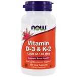 Now Foods, Витамин D3+K2, 1000МЕ/45мкг 120капсул, Д3