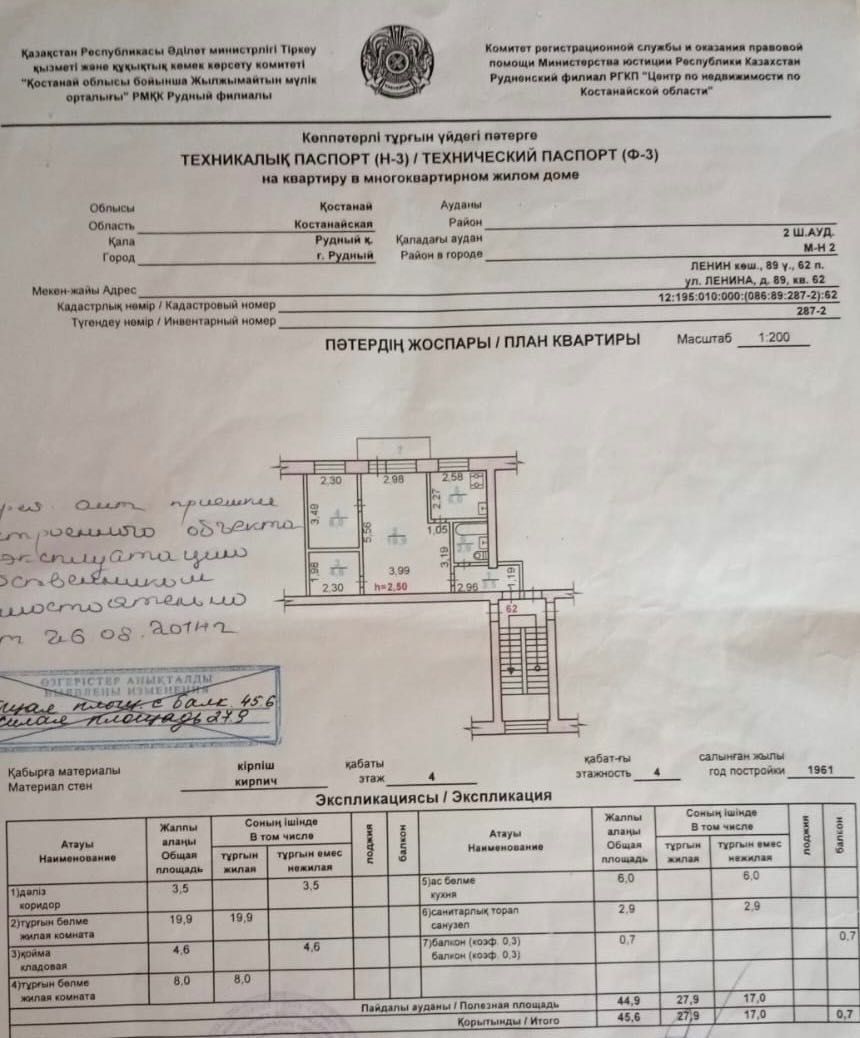 Продается 2-х комнатная квартира в центре Рудного