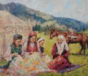 Картина маслом "Вышивальщицы"