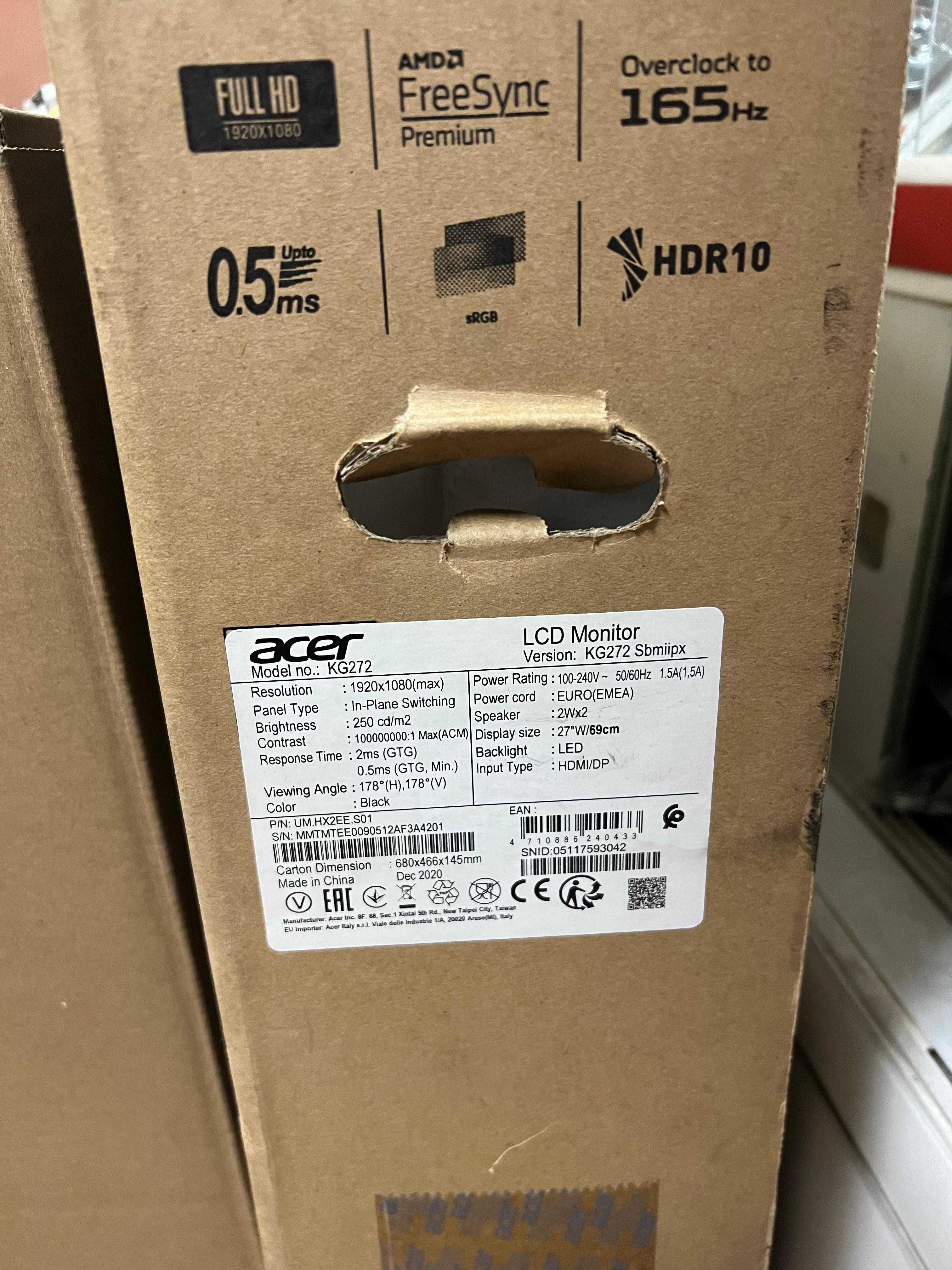 Монитор Acer Nitro KG272 Sbmiipx, 27-дюйм с IPS-матрицей FullHD