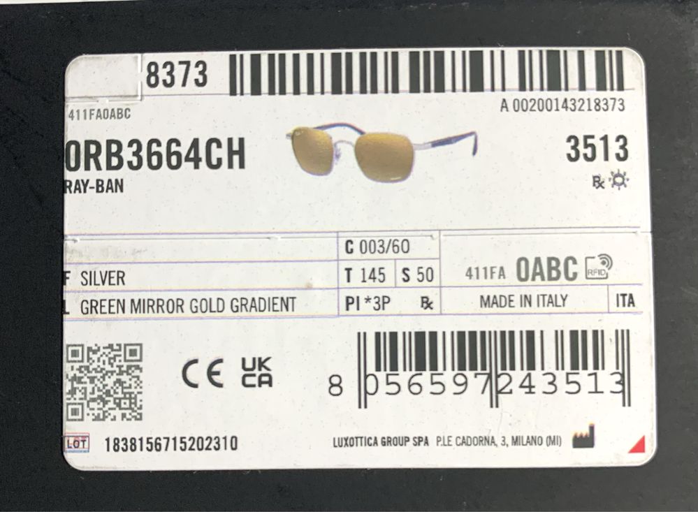 Очки антиблик Ray-Ban RB 3664-CH Chromance, ОРИГИНАЛ!