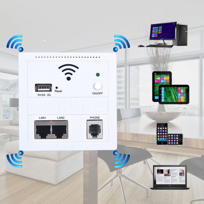 WI-FI роутер встраиваемый 2xLAN порт USB 5В и телефонная розетка RJ11
