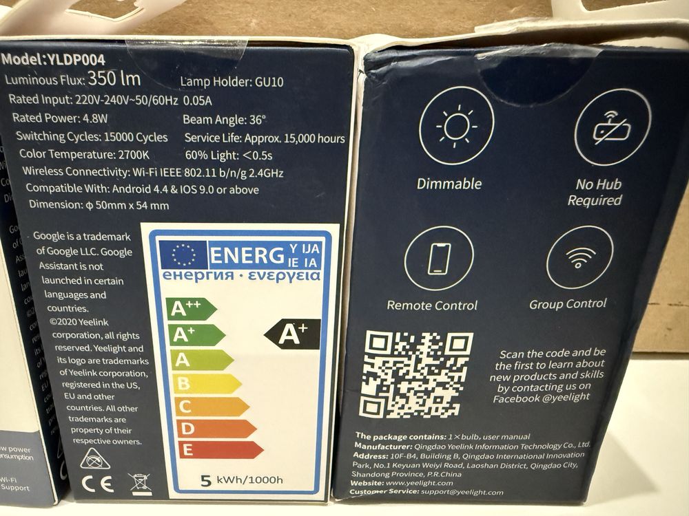Диммируемая умная лампочка Yeelight GU10