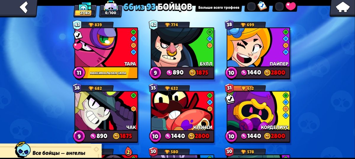 Продам аккаунт Brawl stars -27k кубков , 66 бойцов