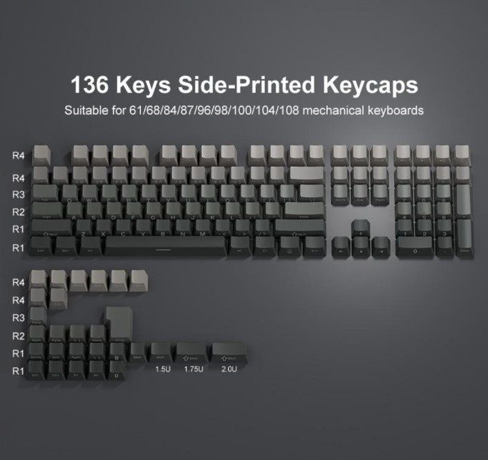1 комплект из 136 клавиш РВТ Double Shot Side

Print Shine Through Bac