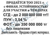 Продаётся ТОО с Фин. устойч. для Тендера на поставку товар/усл/работа
